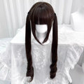 Women's Long Pigtail Wig with Air Bangs Dark Brown Heat Resistant Synthetic Hair for Daily Wear & Cosplay