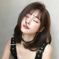 New Women's Short Hair Bob with Bangs Round Face Inward Curl Full Wig Shoulder-Length Synthetic Wig